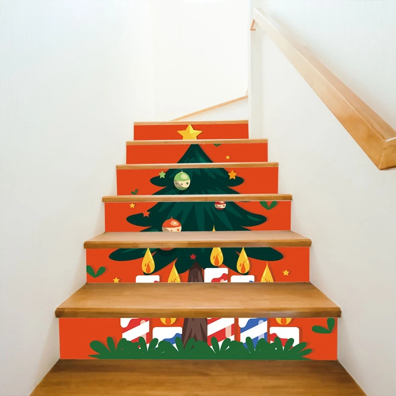 

6Pcs Art Christmas Tree Self-Adhesive Stair Stickers Decal Home PVC Ladder Sticker Decor