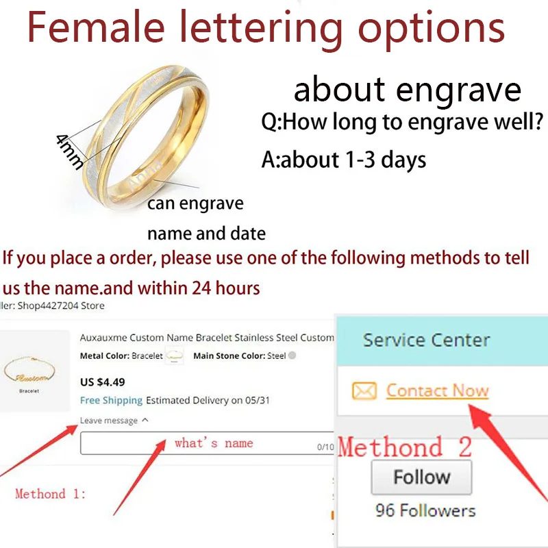 women engrave Auxauxme, титановая сталь, гравировка, имя для влюбленных, пара колец, золотая волна, узор, обручальное кольцо для женщин, мужчин, обручальное ювелирное изделие - Цвет основного камня: women engrave