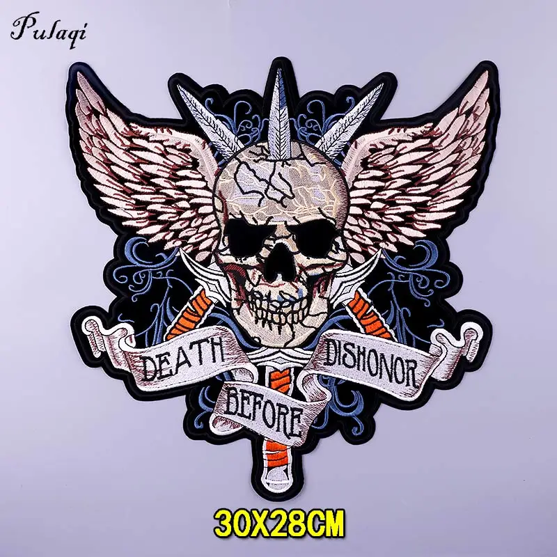 Punk Biker Patch Iron On Embroidery Patches Clothes Big Pacthes For Jackets Denim Applique DIY Rock Large Back Pacth Badges | Дом и сад
