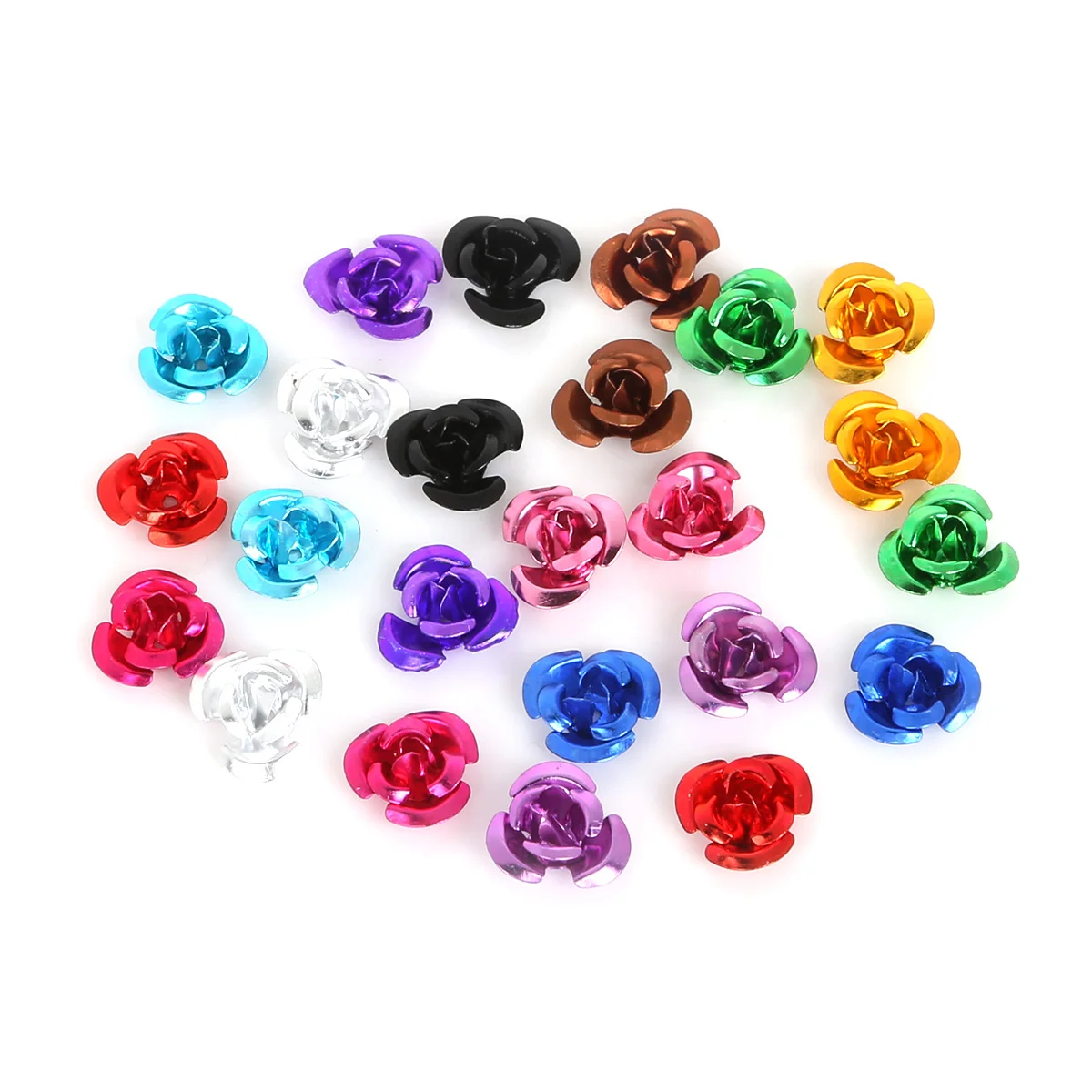 

100pcs/lots Fashion Popular 3D Aluminum Rose Flowers For DIY Bracelet Jewelry Accessories Findings Pick Size 6mm 8mm 12mm