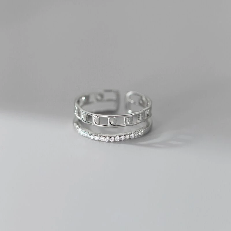 

Trendy Hip-Hop Style Hollow Chain Opening Ring Exquisite Simple Shiny Rhinestone Ring Ladies And Girls Jewelry Best Gift