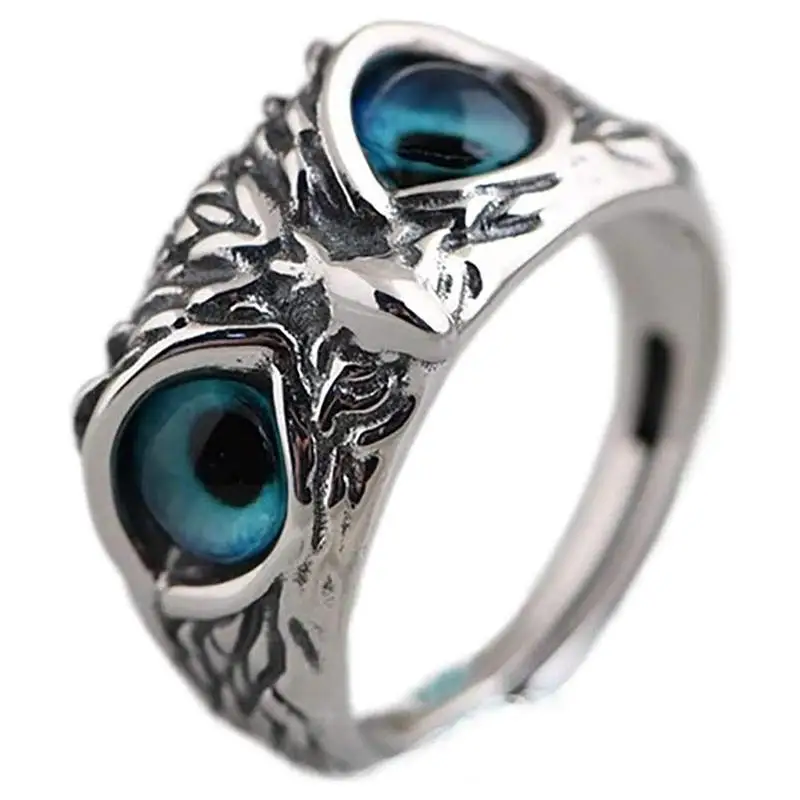 

Открытое регулируемое серебряное кольцо в ретро стиле, серебряное кольцо с демоном, глазом, совой, открытое регулируемое кольцо, массивное ...