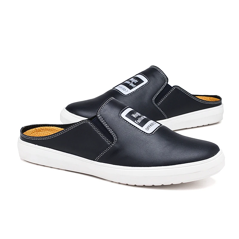 저렴한 여름 뉴 타이드 하프 드래그 가죽 남성 신발 남성용 로퍼 통기성 로퍼 남성용 모카신 신발 레저 슬리퍼 For Youth