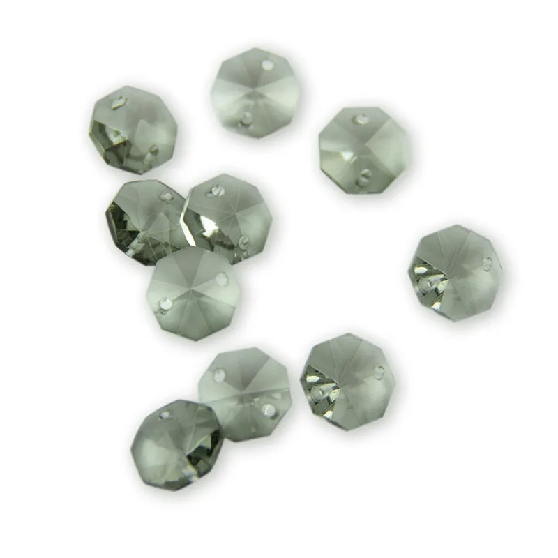 Хрустальные бусины с двумя отверстиями 14 мм 50 шт. стеклянная люстра серого цвета