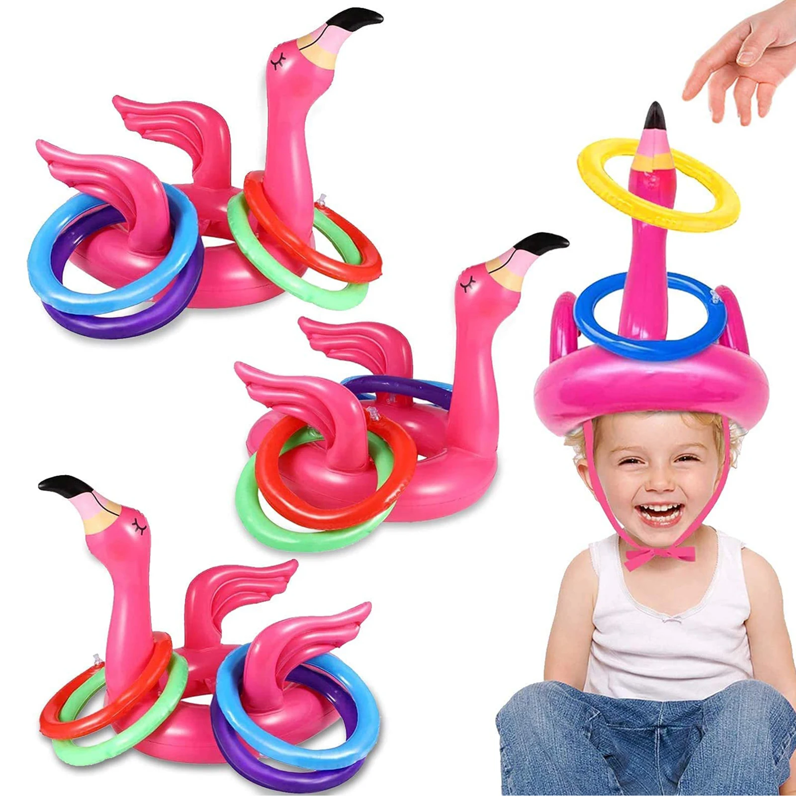 

Outdoor Toys Inflatable Ring Flamingo Hat Inflatable Flamingo Head Toss Game For Hawaii Luau Game Family Reunion Summer Party