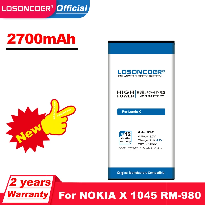 2700 мАч BN 01 батарея высокого качества для Nokia Lumia X 1045 RM 980 Normandy/X2 + Plus 1013 X2DS