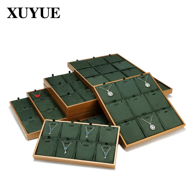 

The new jewelry display stand paint edge green necklace pendant display tray jewelry display props support wholesale