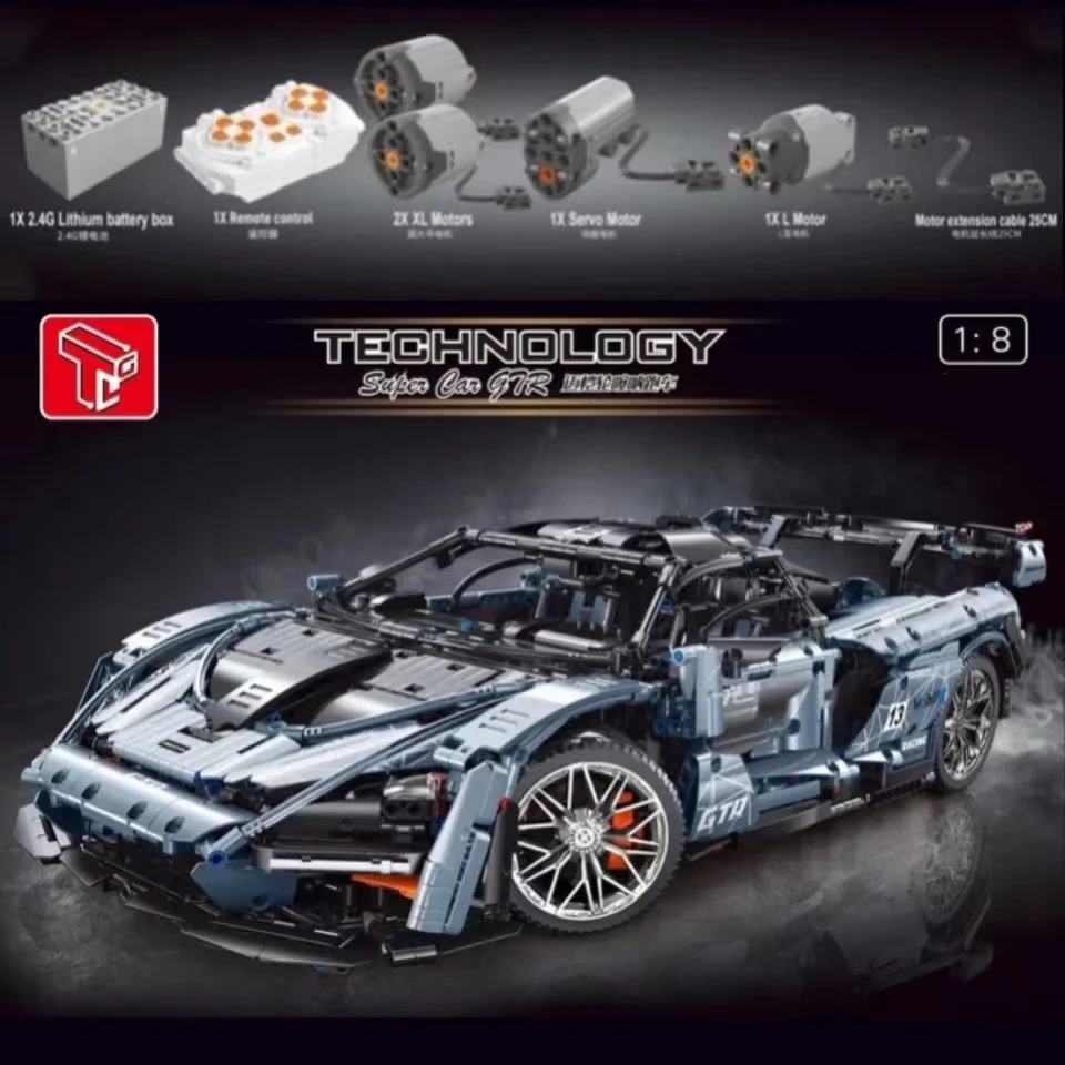 

Конструктор MOC С дистанционным управлением, Гоночная машина, серия RC Senna GTR, спортивный автомобиль, модель 1:8, технические строительные блоки,...