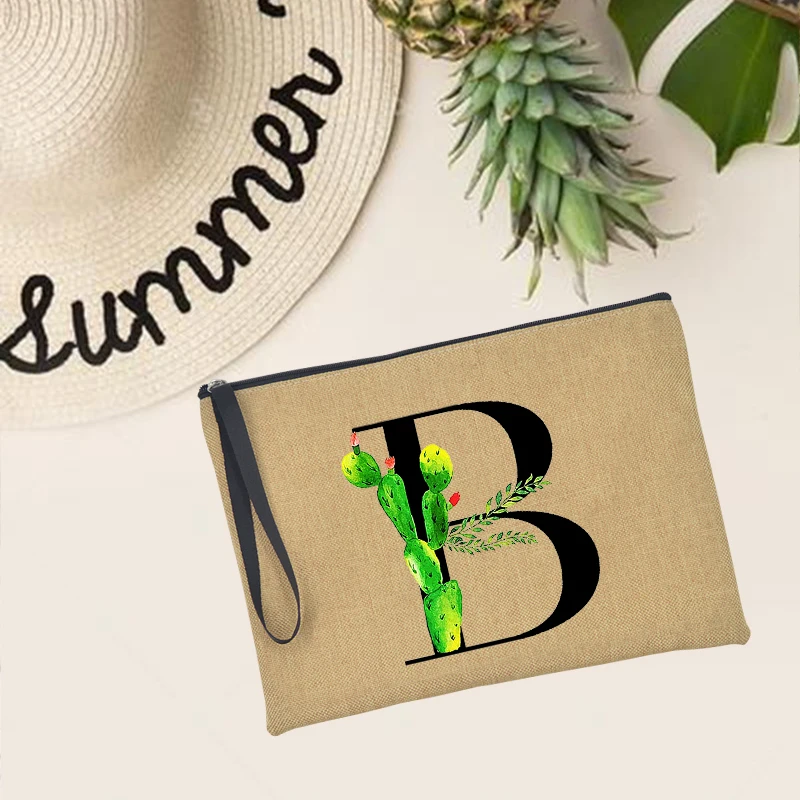 Портативная косметичка на молнии с надписью и растительным принтом красивый