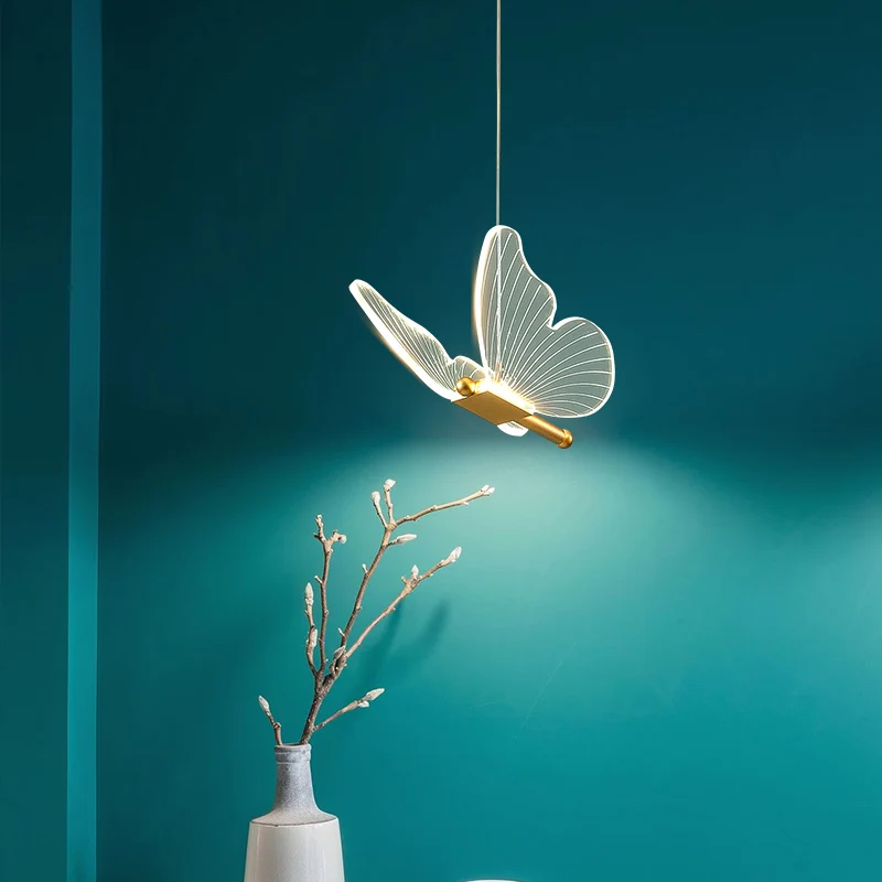 

Nordic Luxury Butterfly Chandelier Indoor Lighting Apartment Living Room Bedroom Bedside Glossy Golden Decorative Lamps