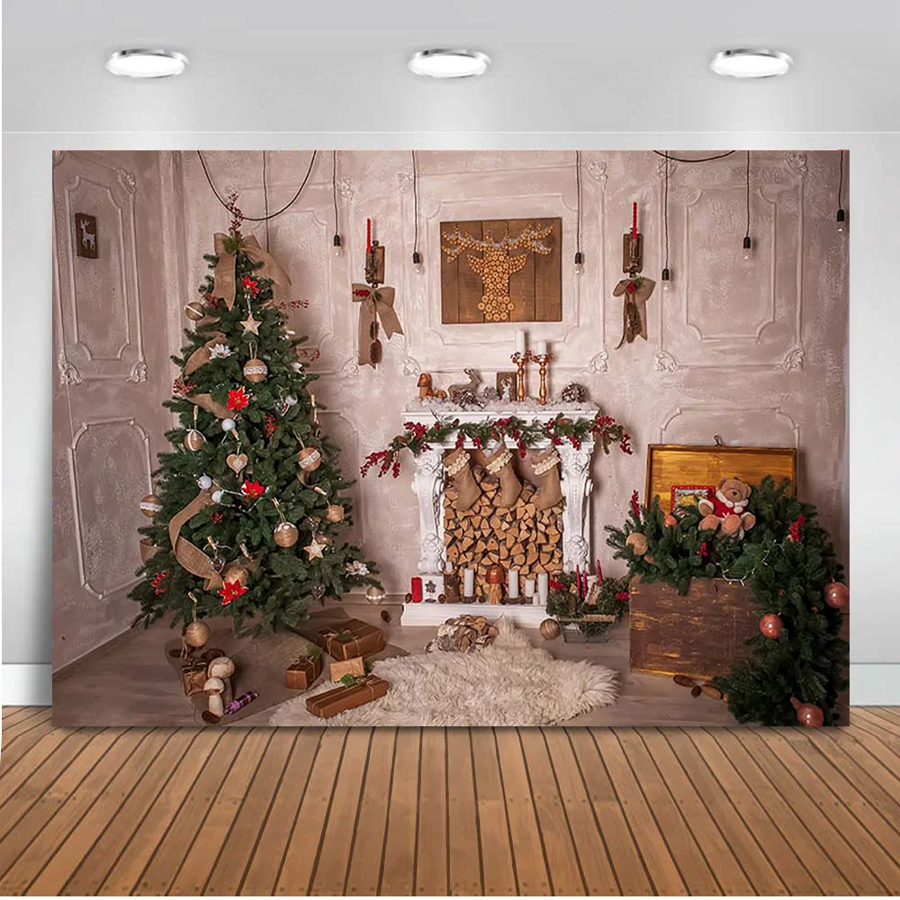 Christmas Backdrop for Photography Winter Family Party Fireplace Socks Brick Wall Photo Background Bell Tree Photocall | Электроника