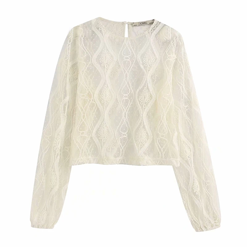 Новая шифоновая блузка ZA для женщин трендовая круглый воротник длинный рукав