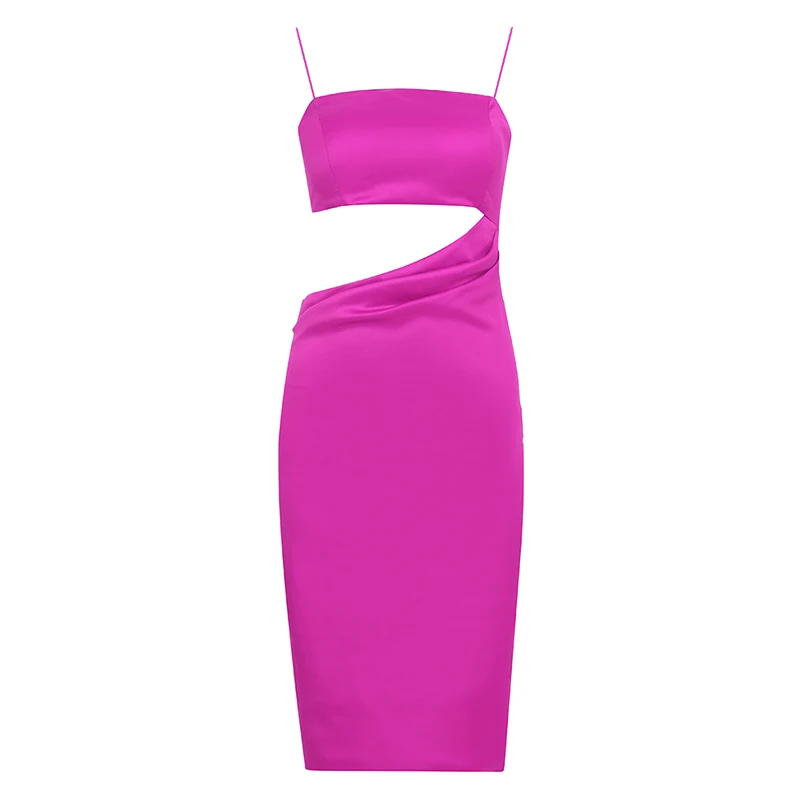 INDRESSME, новинка, сексуальное платье на бретельках, без рукавов, с квадратным вырезом, с открытой спиной, облегающее, для женщин, вечерние, Клубные, длиной до колена - Цвет: Rose Red