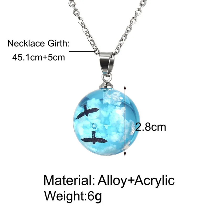 

Simple Creative Retro Blue Sky White Clouds Flying Bird Round Pendant Necklace