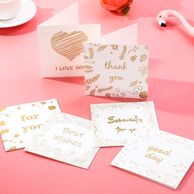 

6pcs Concise Style Heart Greeting Cards Gold Stamping Thank You Cards Business Invitations Holiday Accessories Wedding Supply