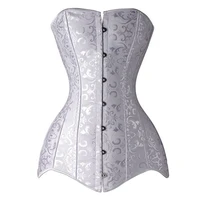 black gothic corset long overbust busties tops steampunk sexy body shaper steel boned waist slimming white plus size bodice