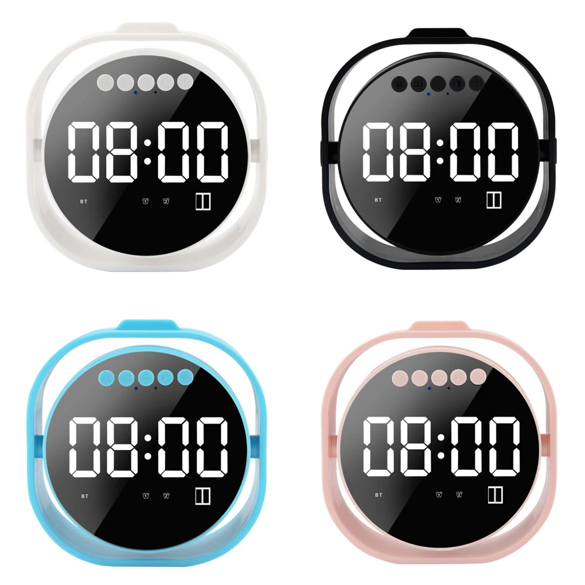 

SOONHUA Multi-Function FM Radio USB Rechargeable Wireless Speaker FM Radios LED Mirror Screen Clock
