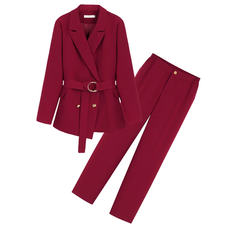 Женские костюмы однотонные брюки костюм большой размер для офиса с длинным