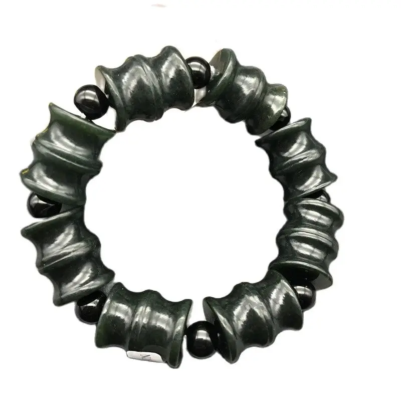 

Chinese Hand Carved Jade Bead Natural Hetian Blue Jade Bracelet