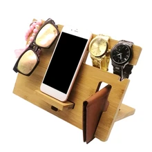 New Wooden Mobile Phone Holder Watch Glasses Key Accessories Desktop Wallet Storage Rack With Multiple Slots For Homeoffice