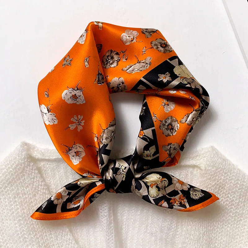 

Design Neckerchief Female Flower Print 100% Real Silk Square Scarf Women Hairband Hijab Headband Shawl Poncho Bandana 2022