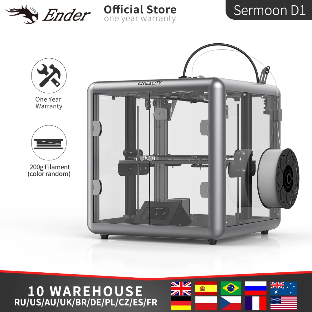 

Sermoon D1 Enclosed 3D Printer Machine 280x260x310mm Printing Size Silent Mainboard 4.3 Inch Color Touchscreen Silent Printing