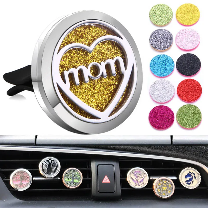 

New Car Air Diffuser Locket Mom Stainless Steel Vent Freshener Car Essential Oil Diffuser Perfume Aromatherapy Necklace