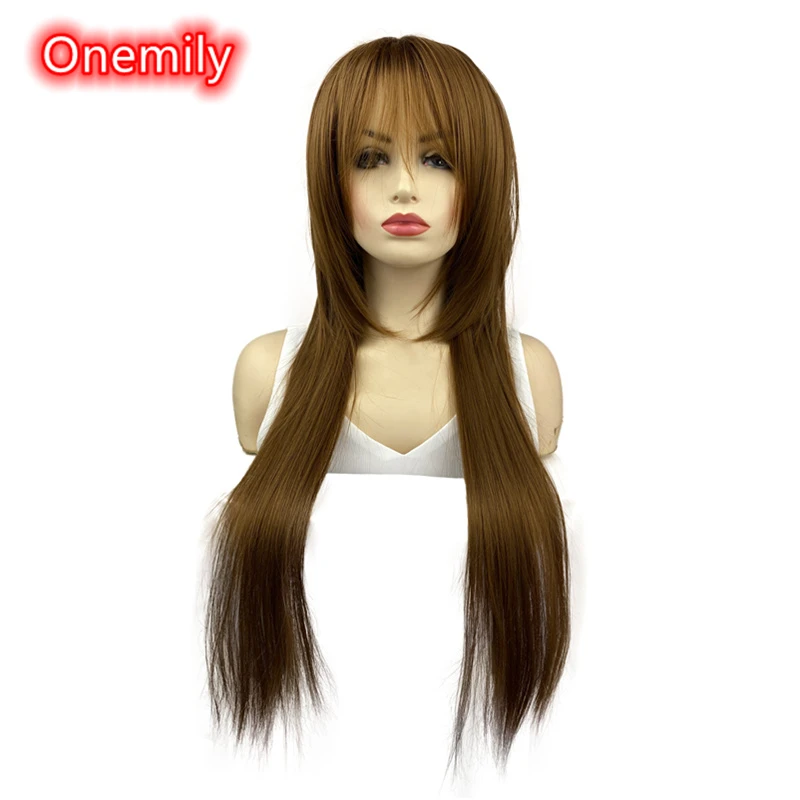 

Onemily Long Straight Heat Resistant Synthetic Wigs for Women Girls Medium Auburn Theme Party Evening Out Dating Fun