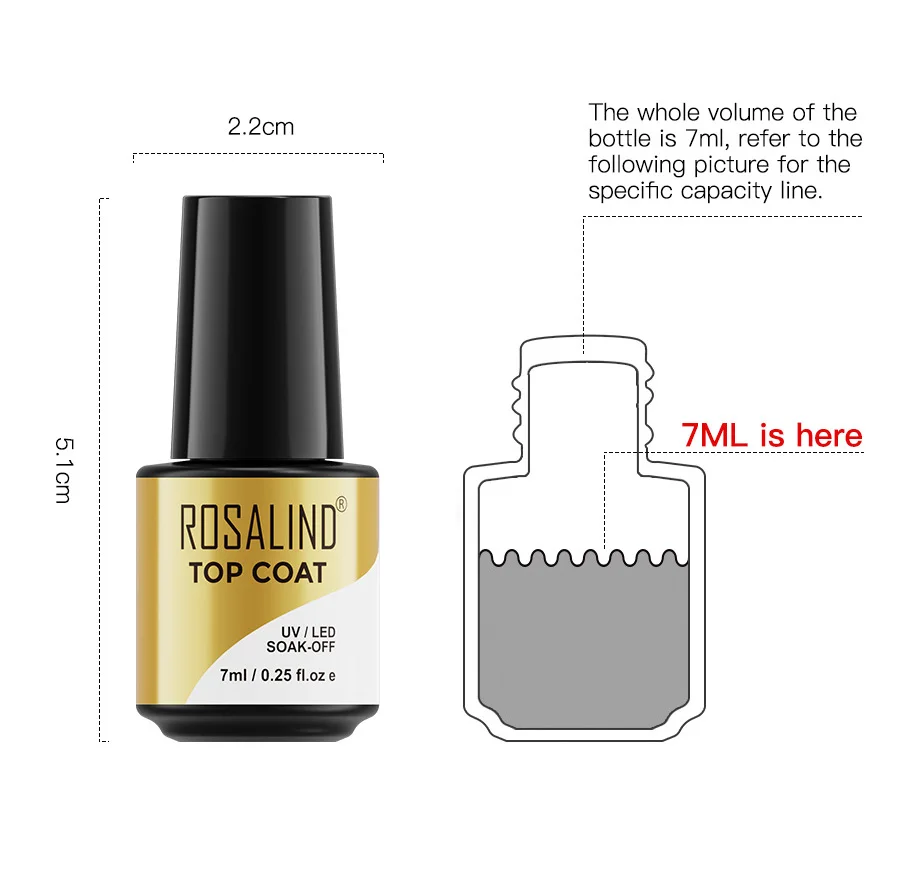 Топовое покрытие ROSALIND 7 мл Гель-лак для ногтей топы отмачиваемые дизайна