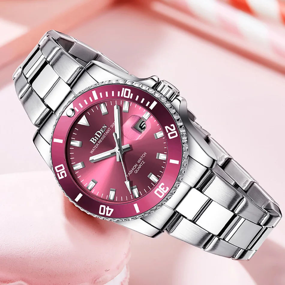 Tops Women Watches Luxury Brand BIDEN Ladies Gift Quartz Stainless Steel Wristwatch Business Casual Calendar Rose Gold Watches