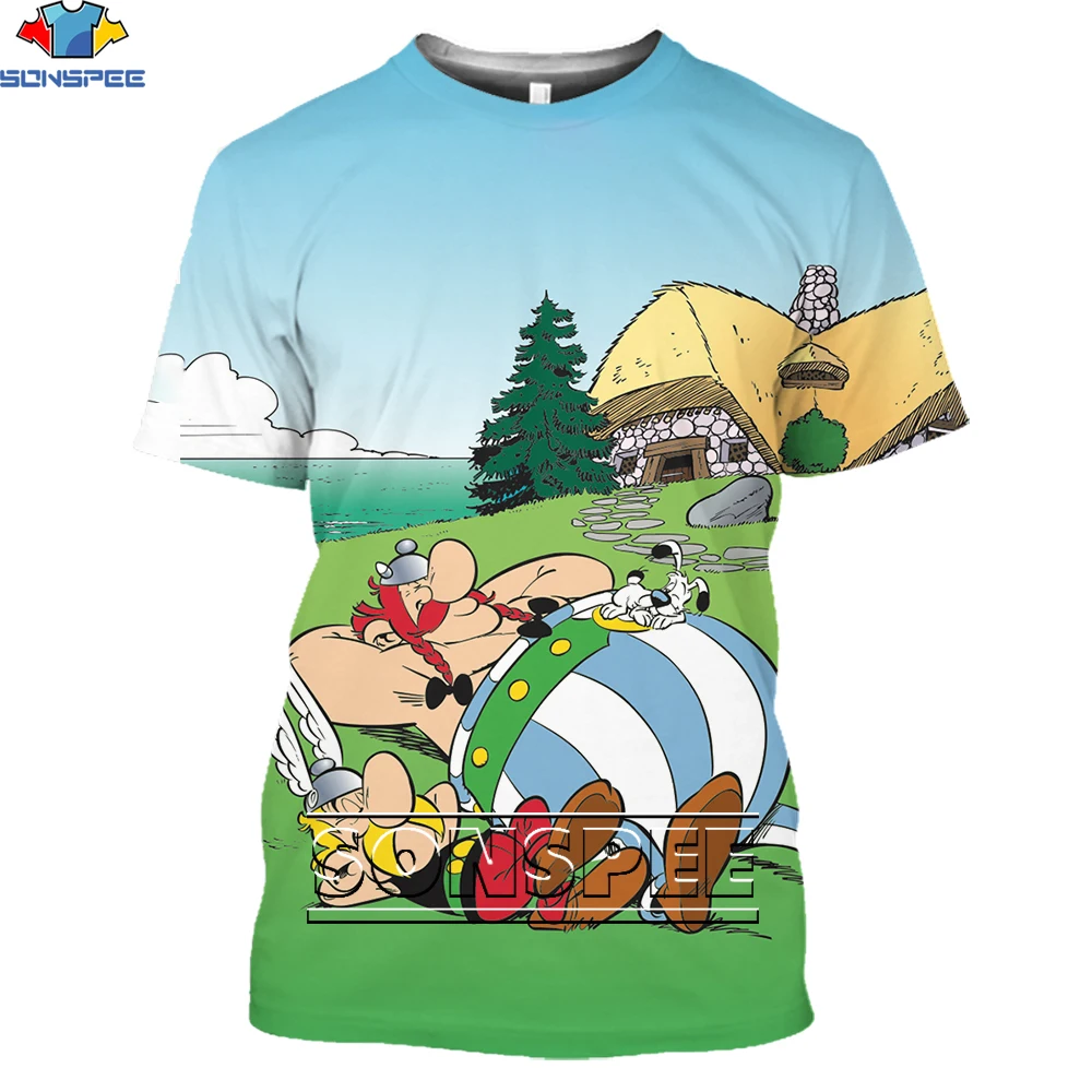 

SONSPEE Vintage Anime Asterix And Obelix Men's T Shirts Summer Casual Harajuku 3D Print Funny Cartoon Mens Tees Tops Shirt