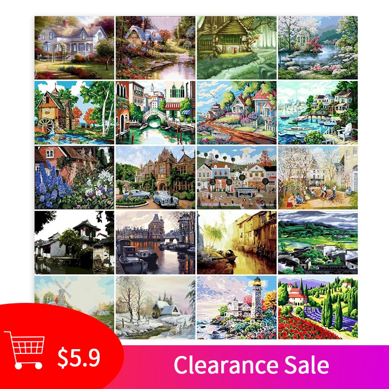 

GATYZTORY 60x75cm Frame DIY Painting By Numbers Countryside Landscape Picture By Number Kits Home Living Room Decor Craft