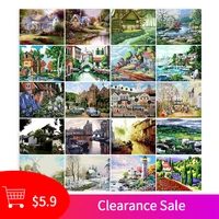 gatyztory 60x75cm frame diy painting by numbers countryside landscape picture by number kits home living room decor craft
