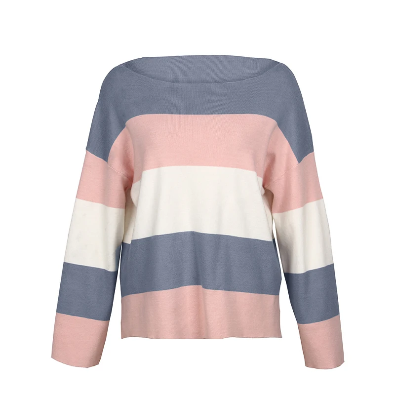 

Woman Sweaters Autumn Winter Casual O-Neck Stripe Pullover Women 2020 Fashion Knitwear Patchwork Women Sweater Woman Clothing