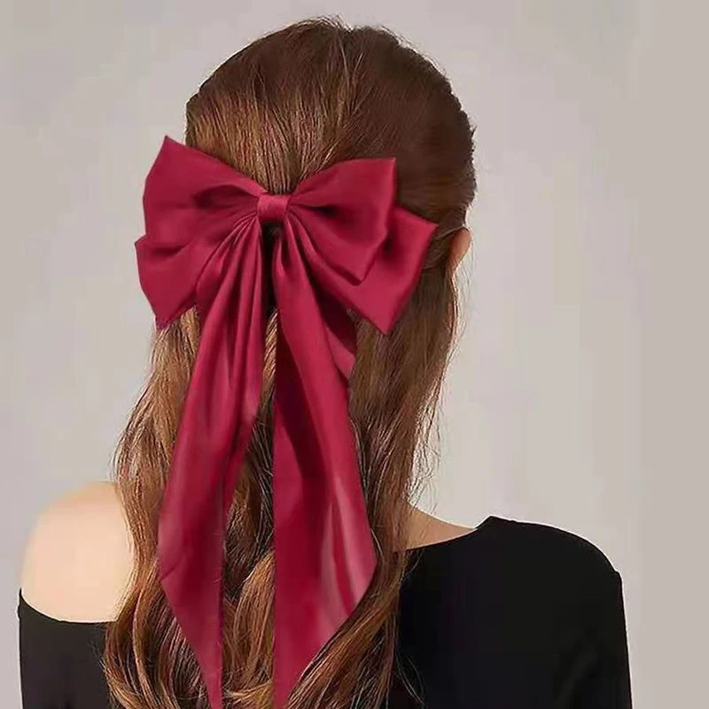 

New Women Solid Color Ponytail Clip Hair Women Large Bow Hairpin Summer Chiffon Big Bowknot Stain Bow Barrettes Accessories