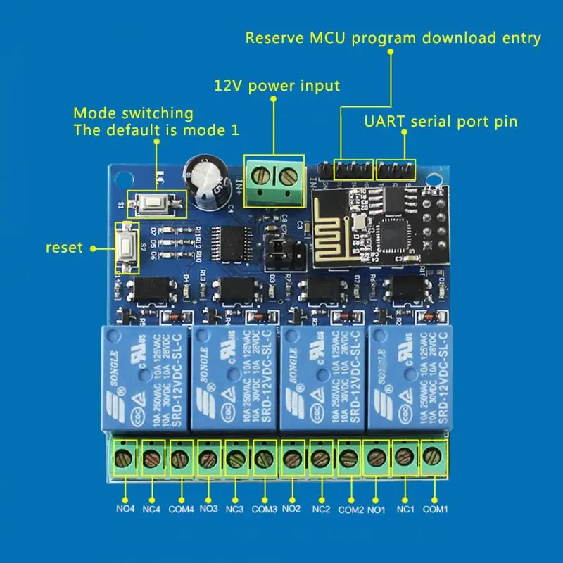 DC 12V ESP8266 & ESP-01 WIFI Relay Module Four Channels For Smart Home Intelligent Furniture |