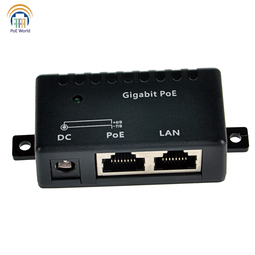 Инжектор PoE мир Gigabit 24V 48V пассивный инжектор черный Ethernet Segregator 2.1x5.5DC RJ 45 разъем для