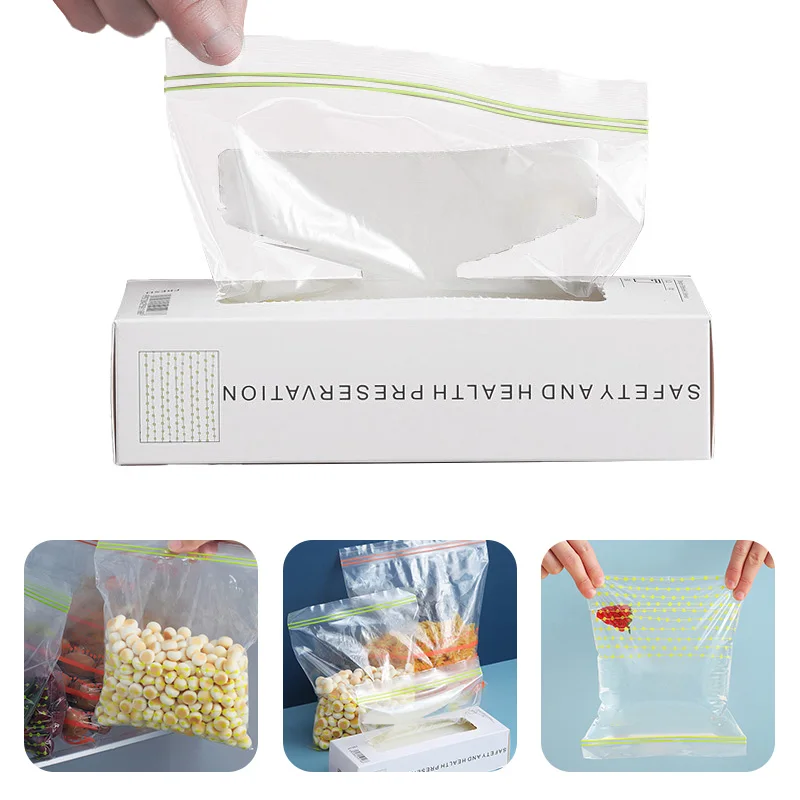 

50pcs/box Transparent Zip Lock Bag Vacuum Storage Bags Clear Plastic Bags S/L Food Packaging Bag Kitchen Keep Fresh Tool