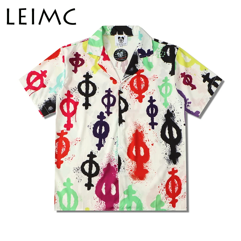 

Мужская гавайская рубашка LEIMC с цифровым принтом, с коротким рукавом, летняя уличная мода, рубашка на пуговицах в стиле хип-хоп, пляжный Повс...