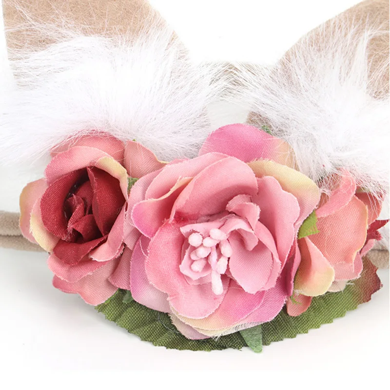 

The New Europe And The United States In 2019 Children Hair Hoop Plush Baby Rabbit Ear Shape Flower Hair With Hair