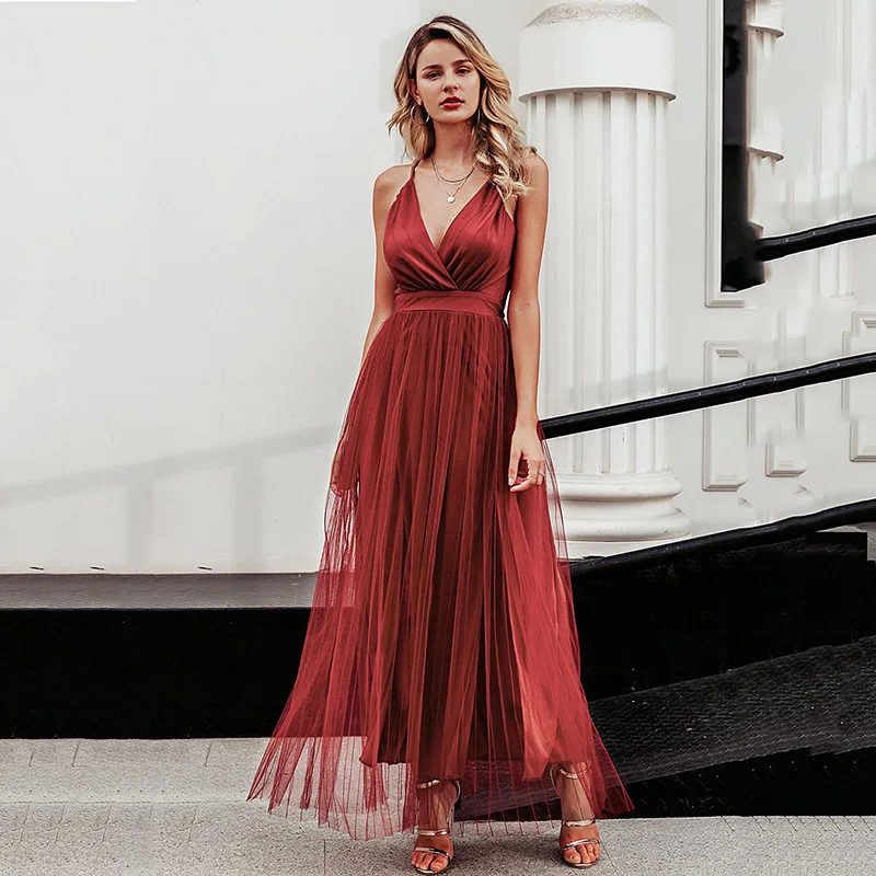 Женское Сетчатое розовое кружевное платье элегантное вечернее модное с v