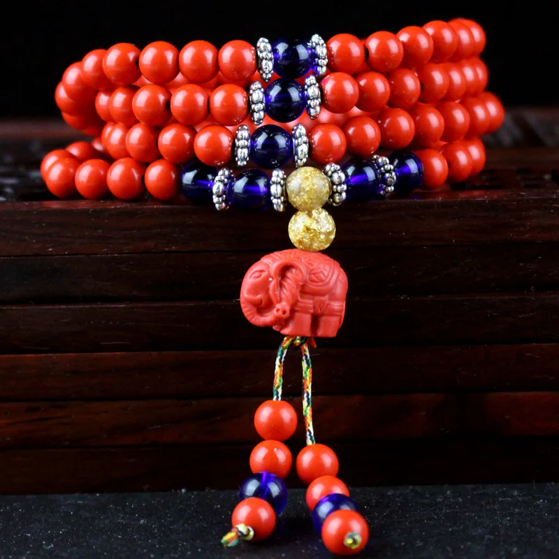 Браслет из натуральных красных Соединенных бусин оригинальный дизайн 108 мала для