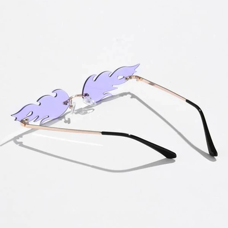 

2021 Unique Fire Flame Sunglasses For Women Fashion Rimless Mens Sun Glasses Candy Color Decoration Eyewear Lunettes