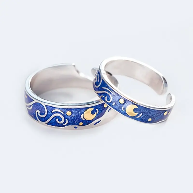 

Van Gogh'S Starry Couple Ring Adjustable Lover Ring Women'S Men'S Valentine'S Day Gift Fashion Jewelry Accessories
