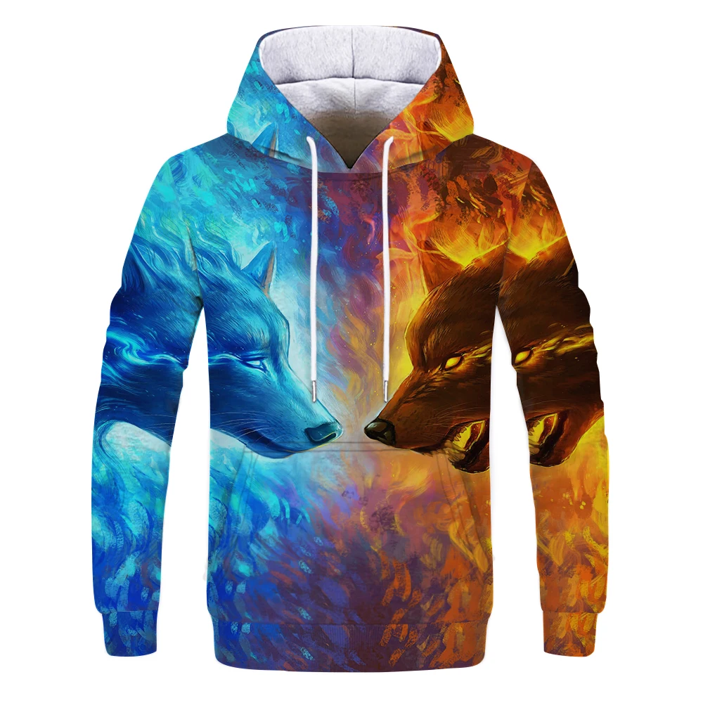 

2021 Magic Color Galaxy Wolf Hoodie Men's Women's Fashion Spring and Autumn Pullover Sweatshirt Men's 3D Printed Sweater Casual