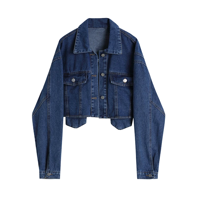 

Women Long Sleeve Denim Short Jacket Turn-down Collar Button Down Boyfriend Jacket Outwear Overcoat Coat Streetwear