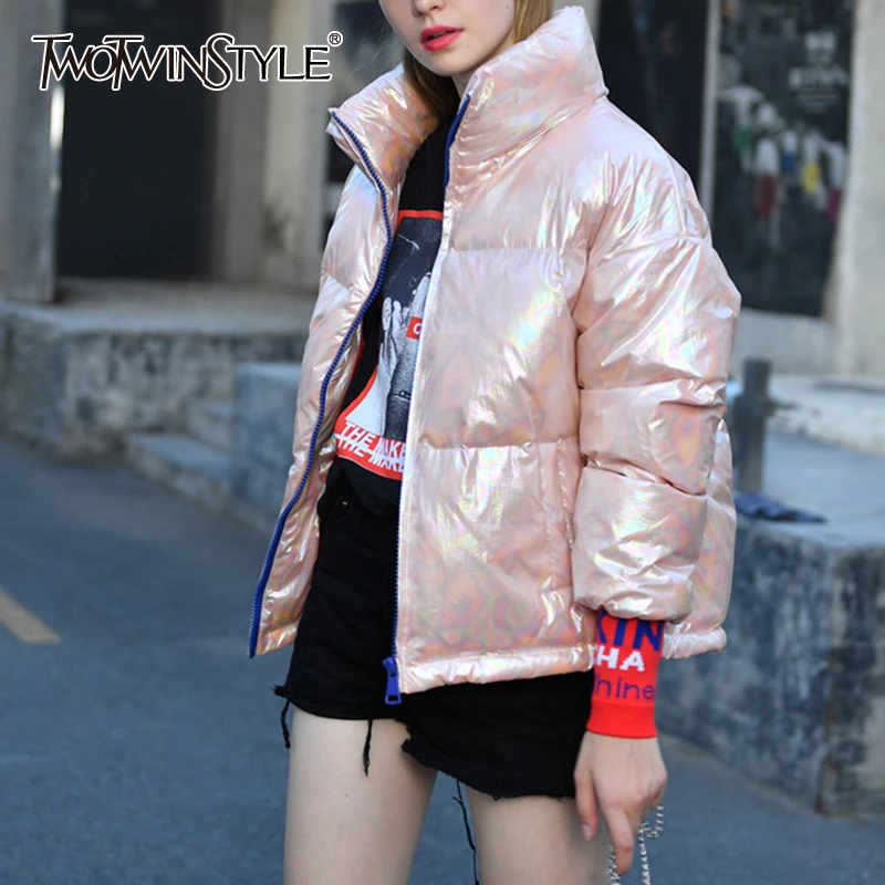 TWOTWINSTYLE корейское женское хлопковое пальто стоячий воротник фонарь длинный рукав