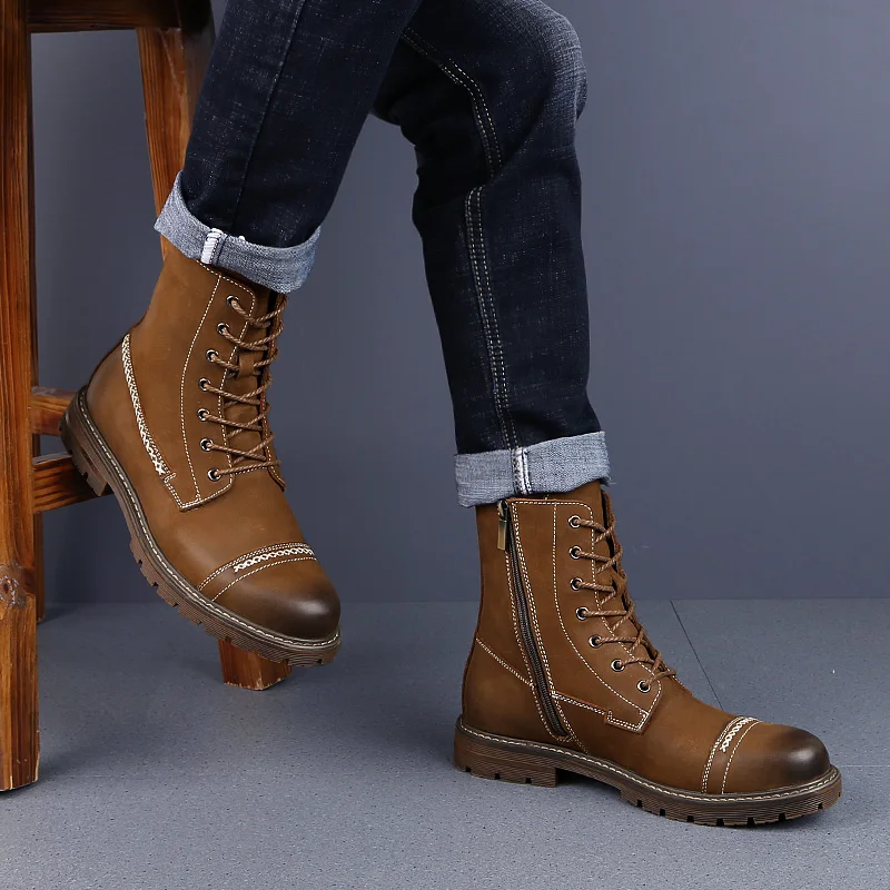 Брендовые мужские водонепроницаемые ботинки из натуральной кожи Мужская