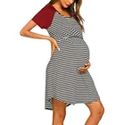 # VW женское Полосатое платье для кормящих матерей с коротким рукавом для грудного вскармливания зимнее платье для беременных ночная рубашка Хлопковое платье