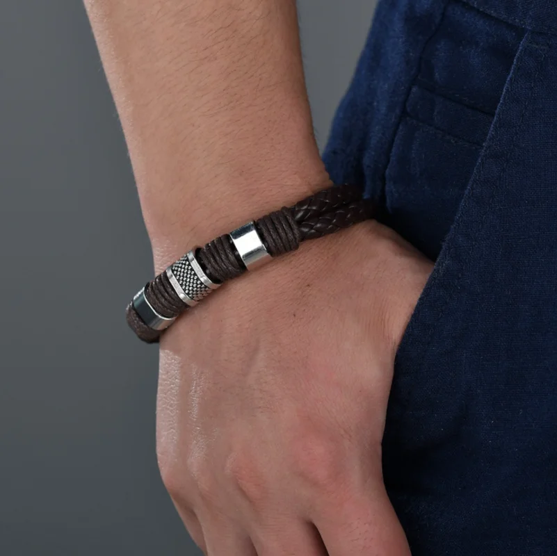 2020 New Unisex Leather Titanium Steel Braided Clasp Bracelet for Men and Women Causal Retro Jewelry | Украшения и аксессуары